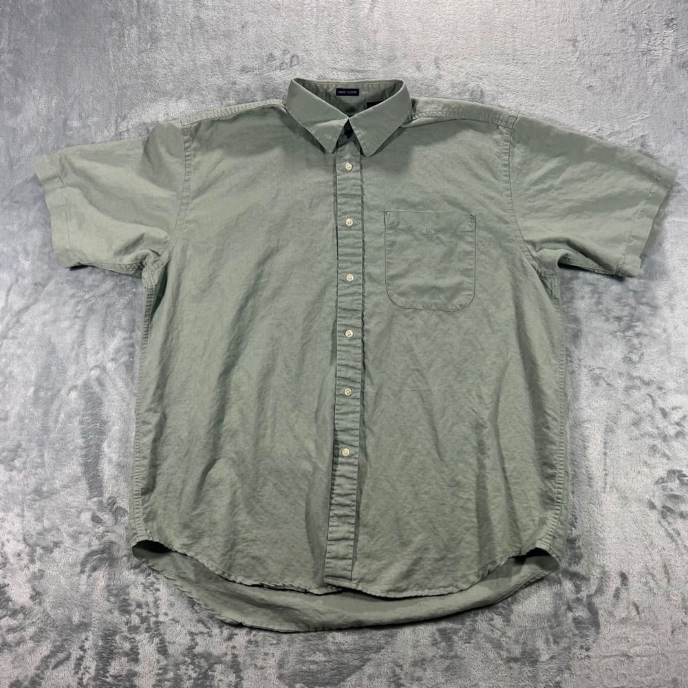 Mens Button Up Shirt Large Sage Green Linen Blend Short Sleeve Eagle Classic Fit